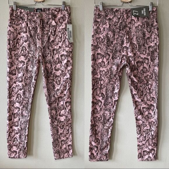 NWT BDG Urban Outfitters Pink Snakeskin Print High-Rise Skinny Jeans - Picture 1 of 10